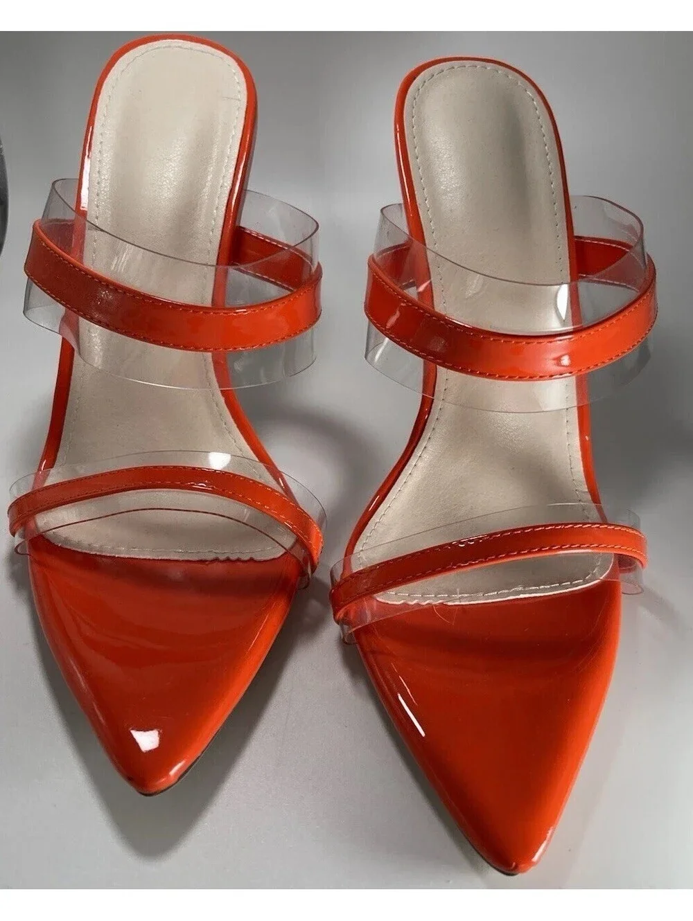 Orange Pointed Toe Sandals Stiletto Heels Transparent Straps US 11/EU 42 NWOB